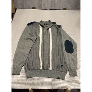 Stacy Adams Mens Quarter Zip Sweater XXL Gray Ribbed Knit Elbow Patches Logo
